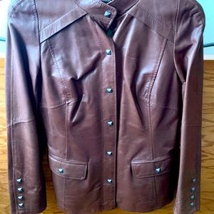 Brown Danier leather jacket.